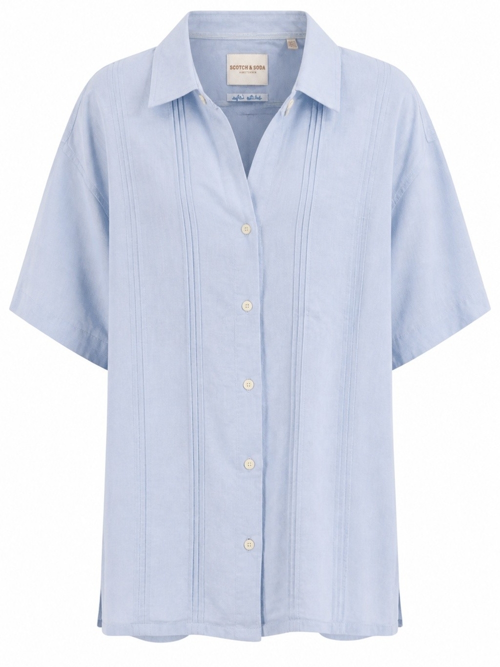 NWT Scotch & Soda Amsterdam Linen Light Blue Short Sleeve Button Down Shirt XXL